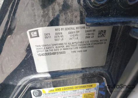 2011 Buick Lacrosse Cxl из США, поврежденный, VIN 1G4GD5ED4BF379835